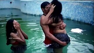 Husband Fucks his Wife and Friend in Pool in Threesome